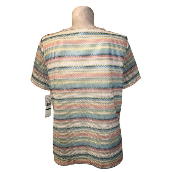 New ALFRED DUNNER Top Women's Size L Multi Isle of Capri SS Lined Stripe Tunic - Picture 4 of 9